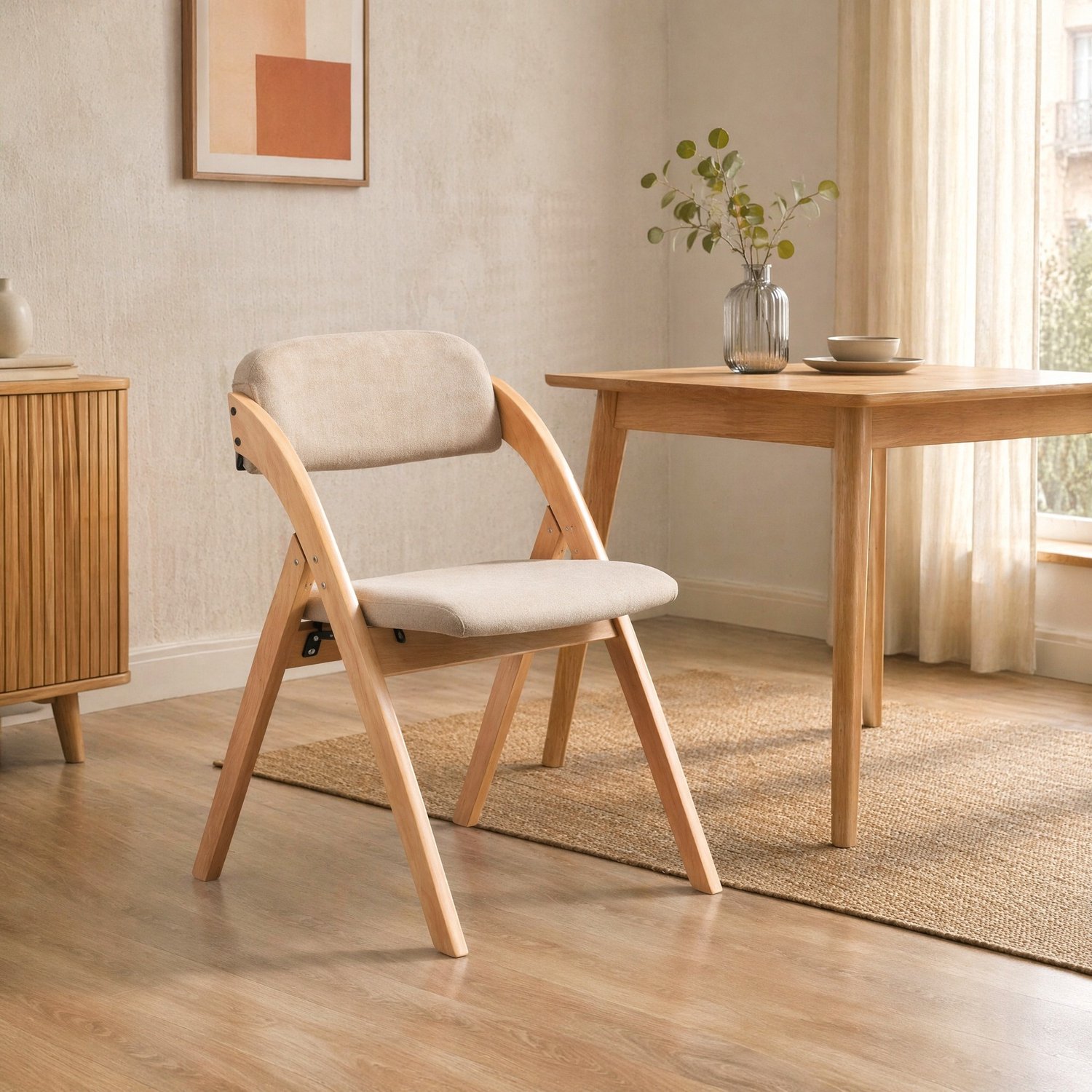 CHICFURN Inklapstoel - Gestoffeerd - Inklapbaar - Khaki