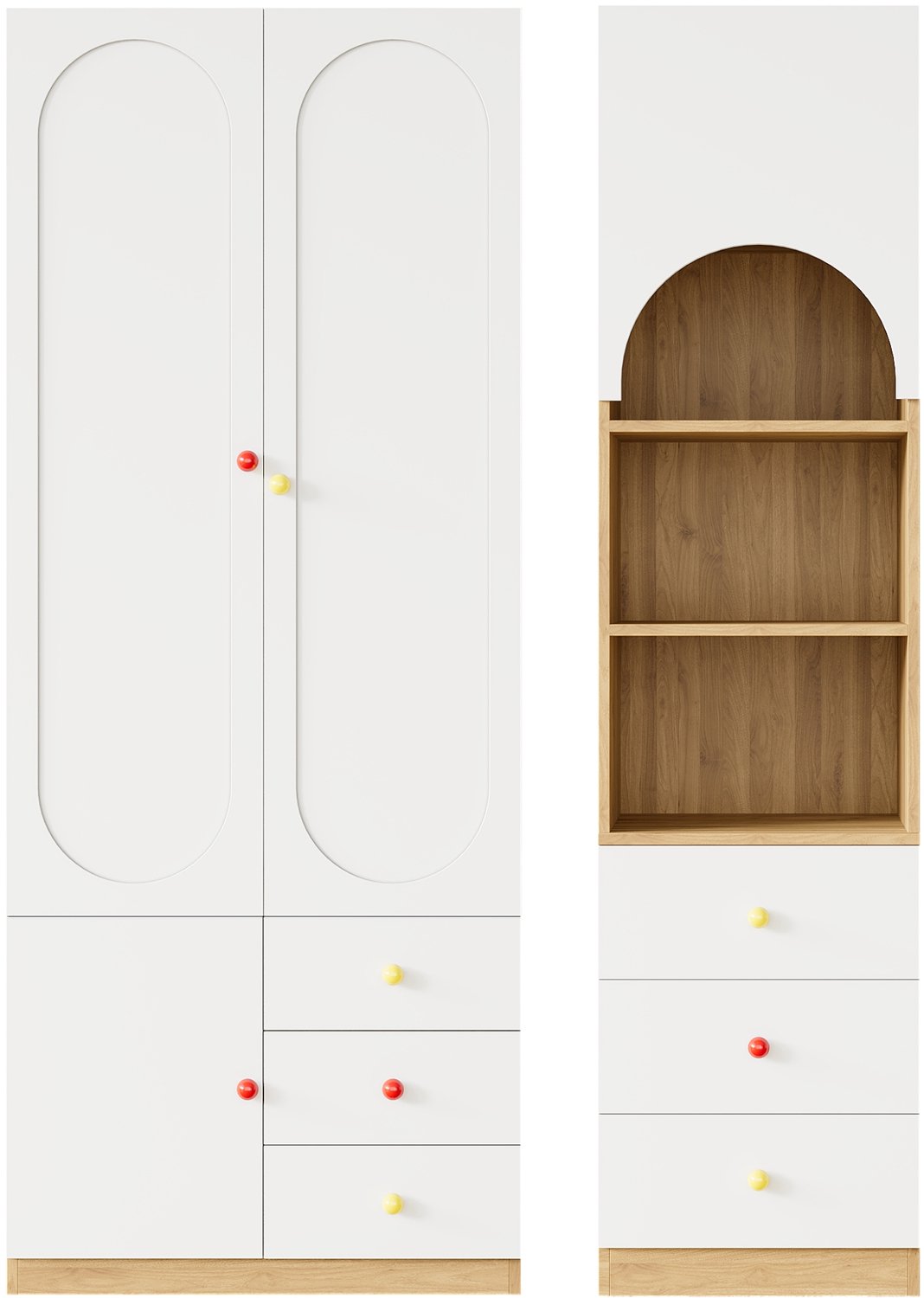 Kledingkast Met Opbergkast - 130 x 50 x 200 cm - Met Kledingroede, Legplanken En Laden - Wit En Houtlook - MDF Voor Slaapkamer En Kinderkamer