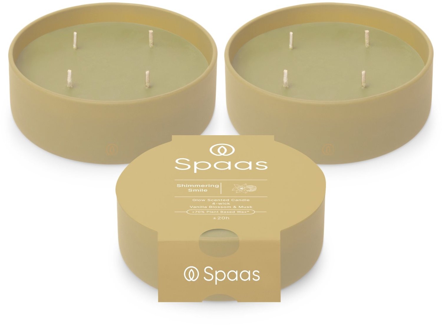 SPAAS Glow Geurkaars in glas - Set van 3 kaarsen - Vanille en Muskus - circa 20u - Shimmering Smile Beige