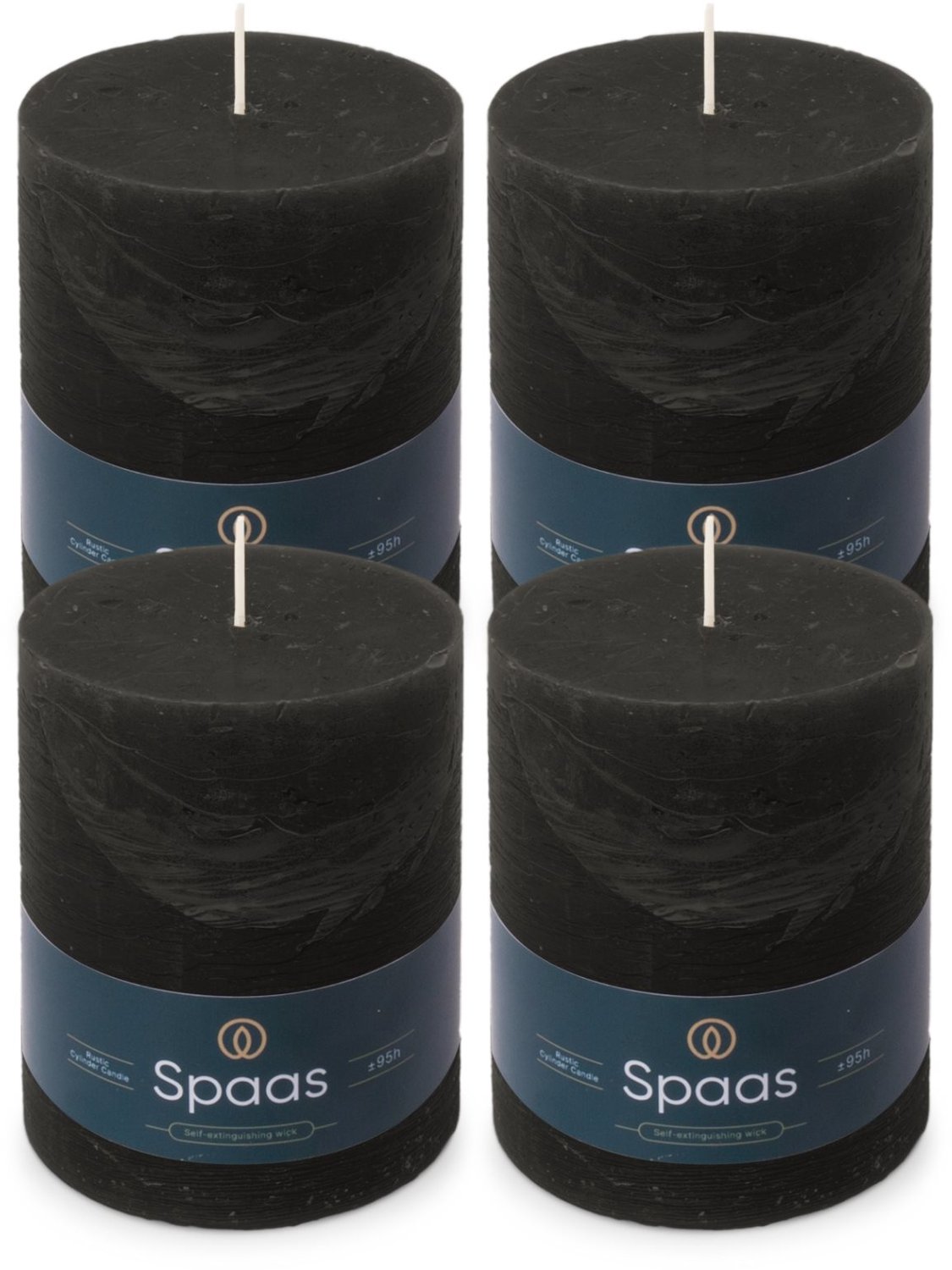 SPAAS Rustieke Stompkaarsen - Zwart - 100/130mm - circa 95u - 4 kaarsen