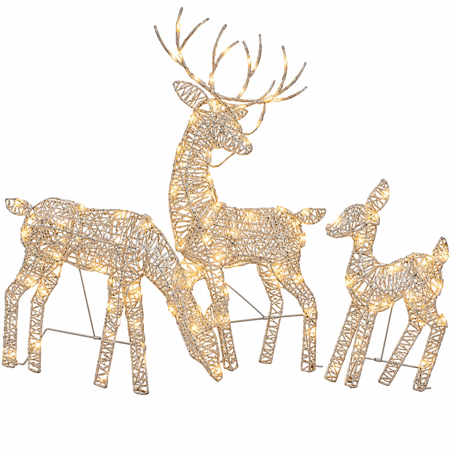 DPLUNIQ Kerstversiering - Kerstverlichting - Versiering - Sfeerverlichting - Hertenfamilie - 3-Delig - AA-Batterij - Kunststof - Wit
