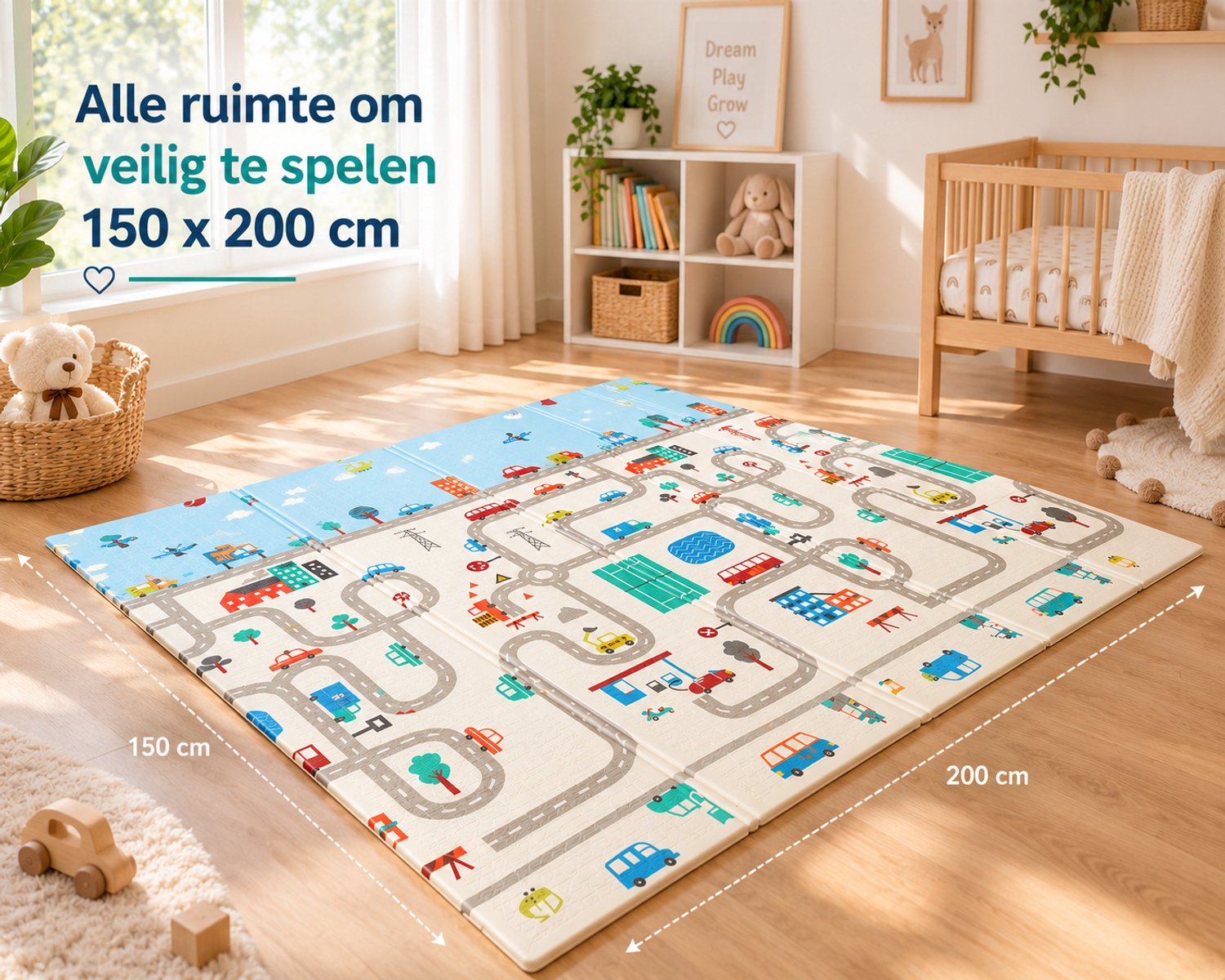 GoudenGracht Auto - Speelmat - Speelkleed - Speelmat Baby - Dubbelzijdig - Opbergtas - Speelkleed Baby - Speelmat Foam - 150 x 200 cm - Opvouwbaar - Baby Speelgoed 6 maanden - Baby cadeau - Kraamcadeau – foto 5