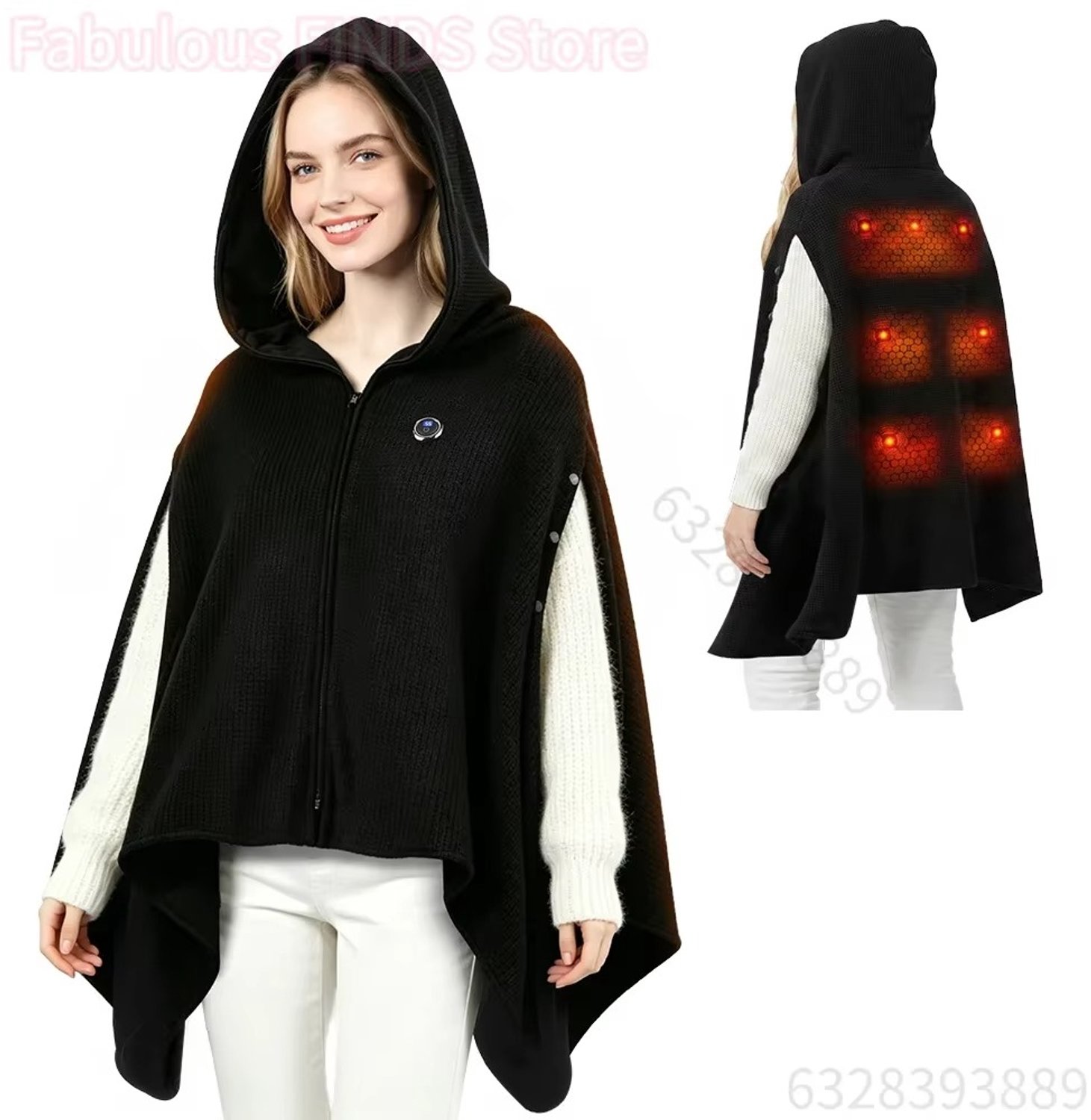 CreateEcom elektrische deken - warmtedeken - verwarmingsdeken - Draagbare verwarmde deken-sjaal met capuchon - 2-in-1 elektrische verwarmde poncho - snelle verwarming - 3 warmtestanden - winterse warme omslagdoek - draagbaar - zwart