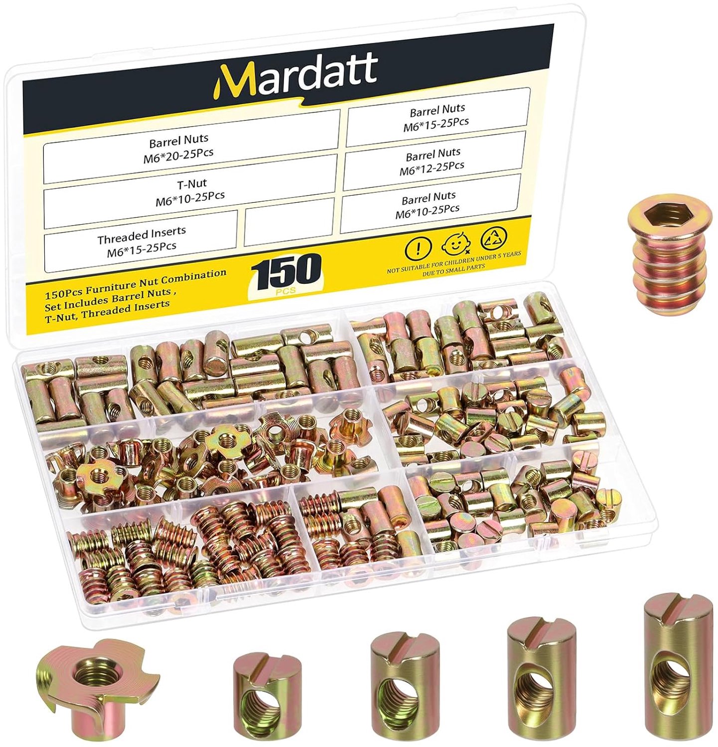 Barrel nuts set 150pcs M6 x 10/12/15/20mm - verzinkt staal - cross dowels voor stevige verbindingen - ShopVlot