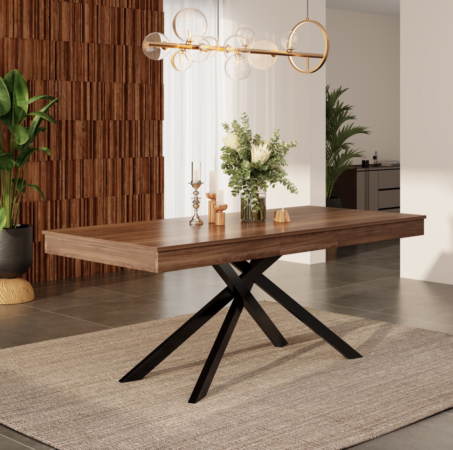 MIVRAY Eettafel - Uitschuifbaar Van 140 Tot 180 Cm - Voor 6 Tot 8 Personen In Eetkamer Of Keuken - MDF En Metaal - Walnootkleur