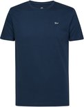Donkerblauw T-shirt met korte mouwen, ronde hals en wit Petrol-logo op de borst.