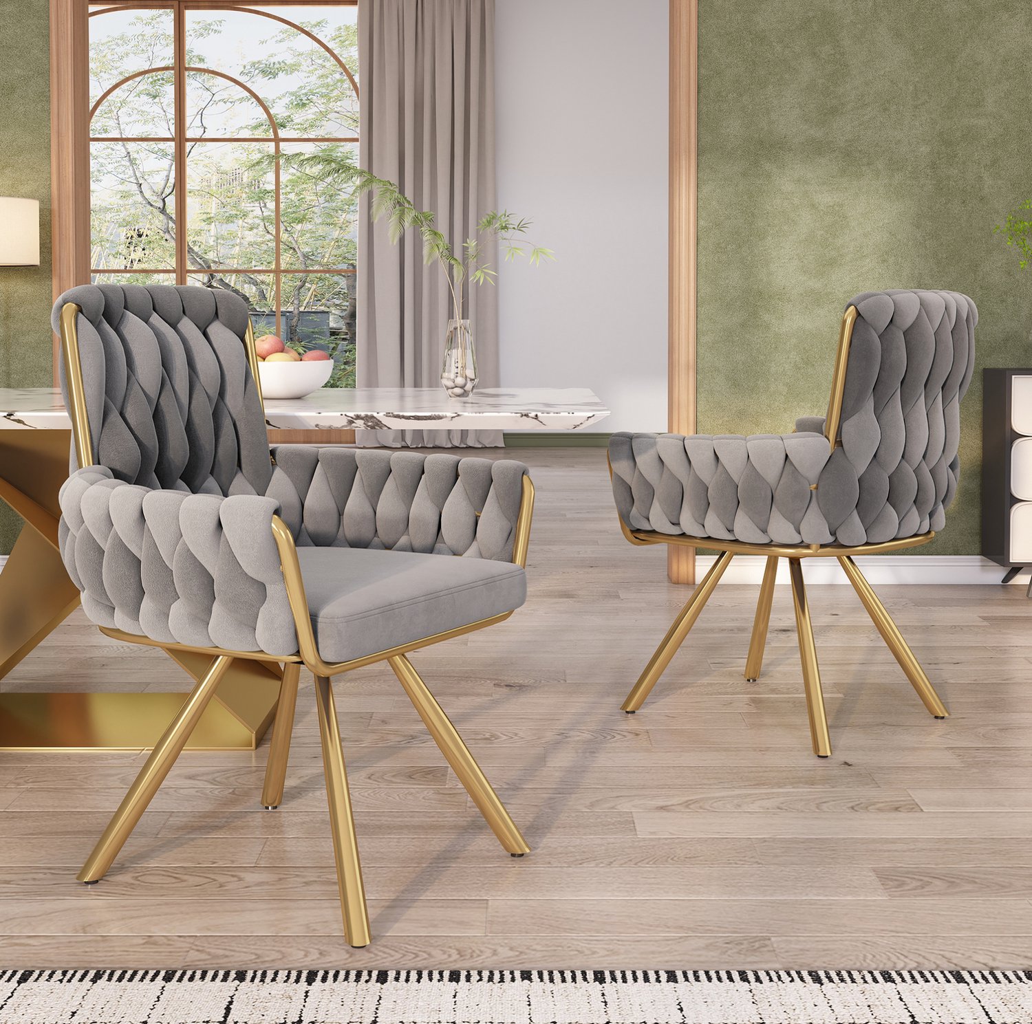 Maisentiel Draaibare eetkamerstoel 87 cm, set van 2, 360°, velvet, metalen onderstel, grijs