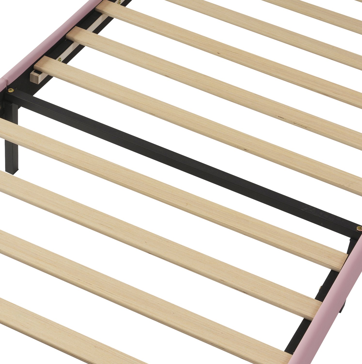 DESMIU Kinderbed 90 x 200 cm – Regenboog- en Kroonhoofdbord – Tweevoudig Verstelbaar Hoofdbord – Bedlade – Kunstleer – Zonder Matras – Roze