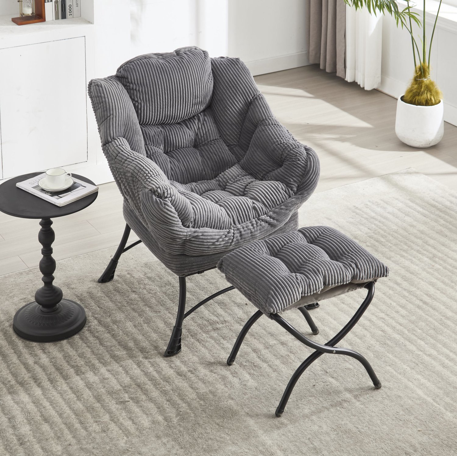 CHICFURN Fauteuil - Met hocker en zijvak - Met armleuningen - Grijs