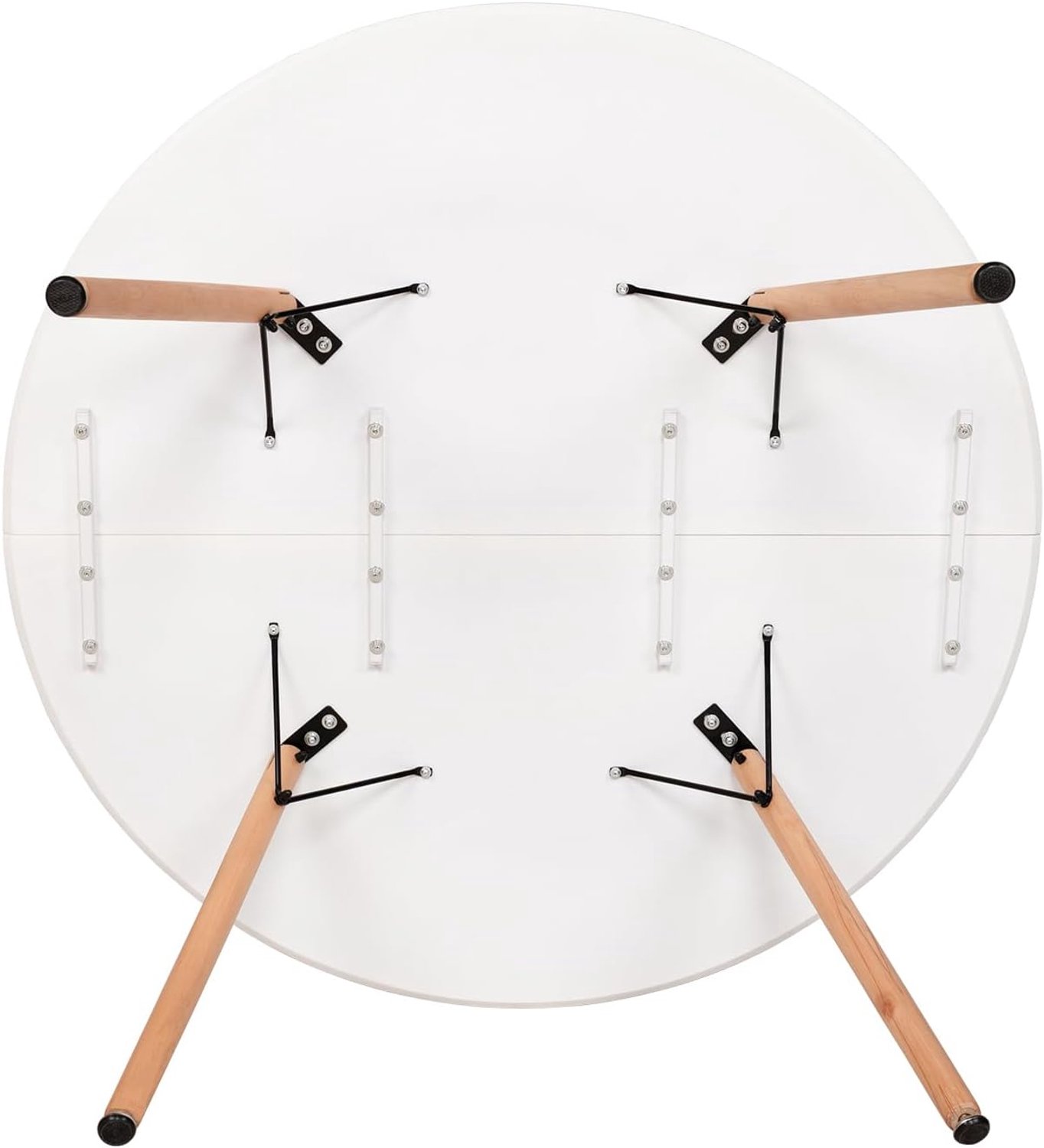 Scandinavische Eettafelset met 4 Witte Houten Eetkamerstoelen – Moderne Ronde Eettafel 120 x 100 x 75 cm met Beukenhouten Stoelen en MDF Tafelblad voor Keuken en Eetkamer