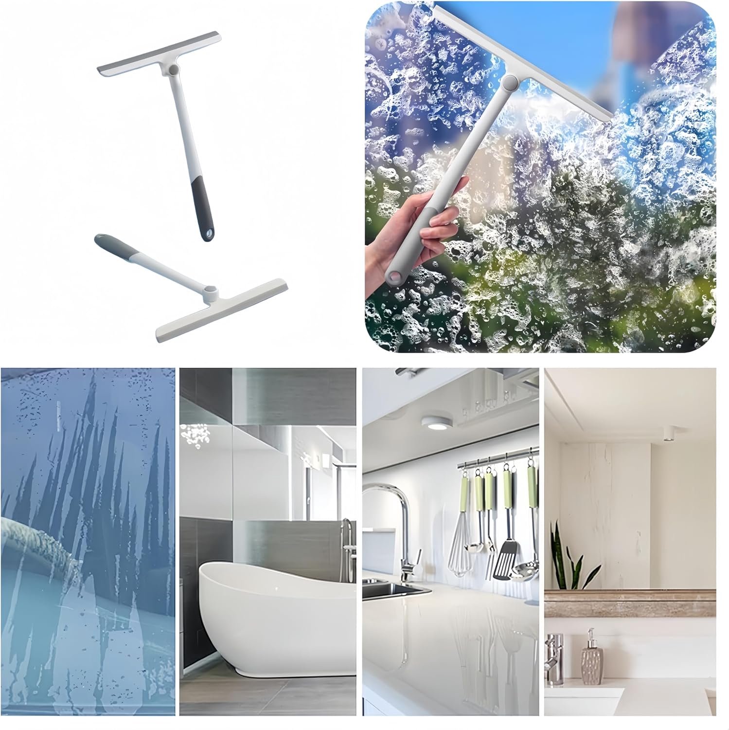 YAGXIG Glaswisser – Ramenwisser – Raamreiniger – Trekker voor de badkamer – Draaibaar – Set van 2 – Geschikt voor douchewanden, autoruiten, spiegels en tegels – Glasreinigingshulpmiddel – 10,6 inch
