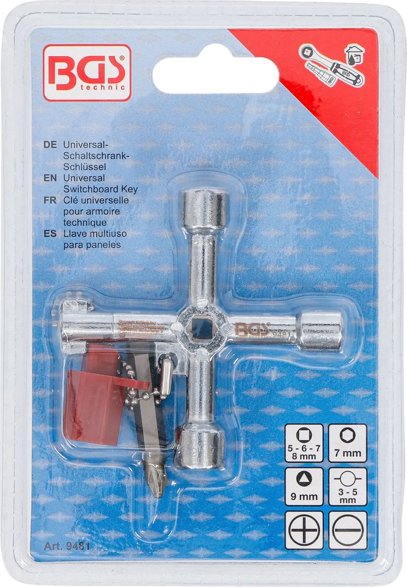 BGS Universele schakelkastsleutel – met bit en adapter