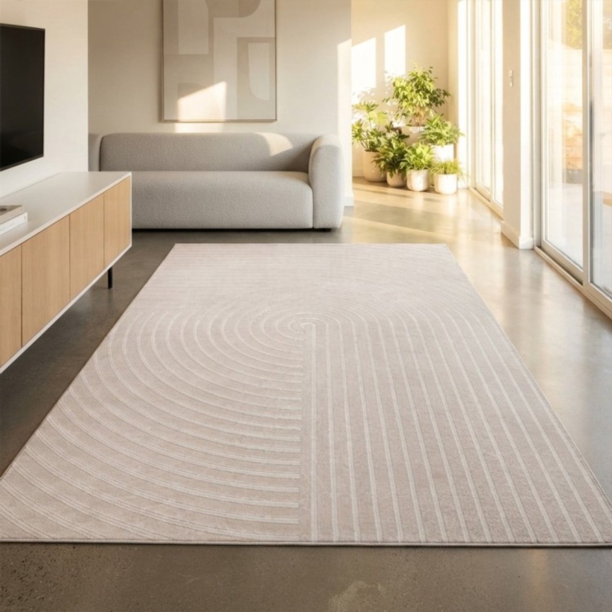 TapisTrend Designer tapijt Beige 140x200 cm Modern vloerkleed met gestructureerde geometrische vormen, minimalistisch design, antislip, woonkamer