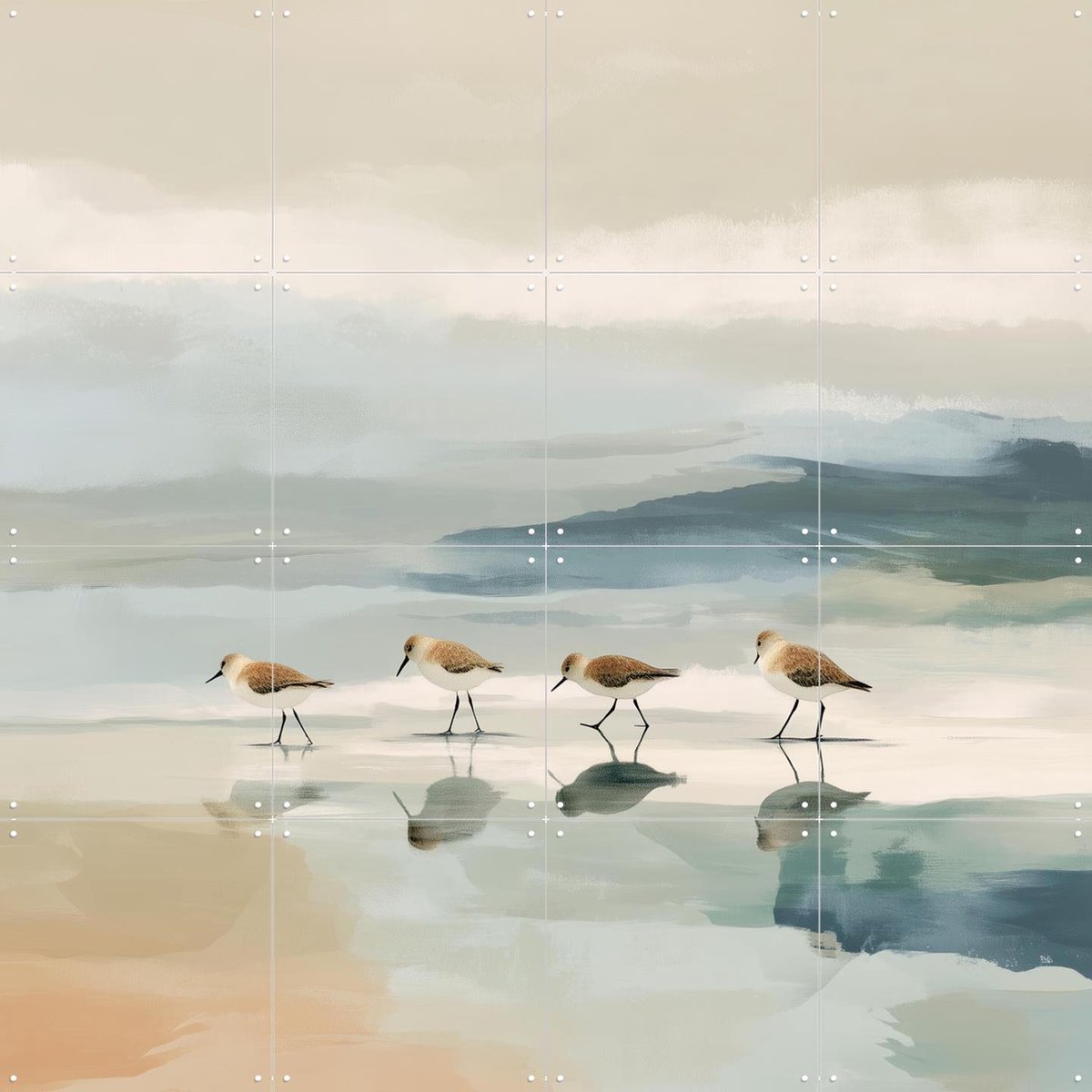 IXXI Minimal Coastal Shorebirds, Branka Kodžoman - 80 x 80 cm - Gratis ophangtool - Grote wanddecoratie en posters - Schilderijen, Abstract, Gang