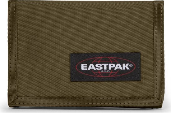 Portefeuille Eastpak vert kaki avec étiquette noire du logo 'EASTPAK U.S.A.'.