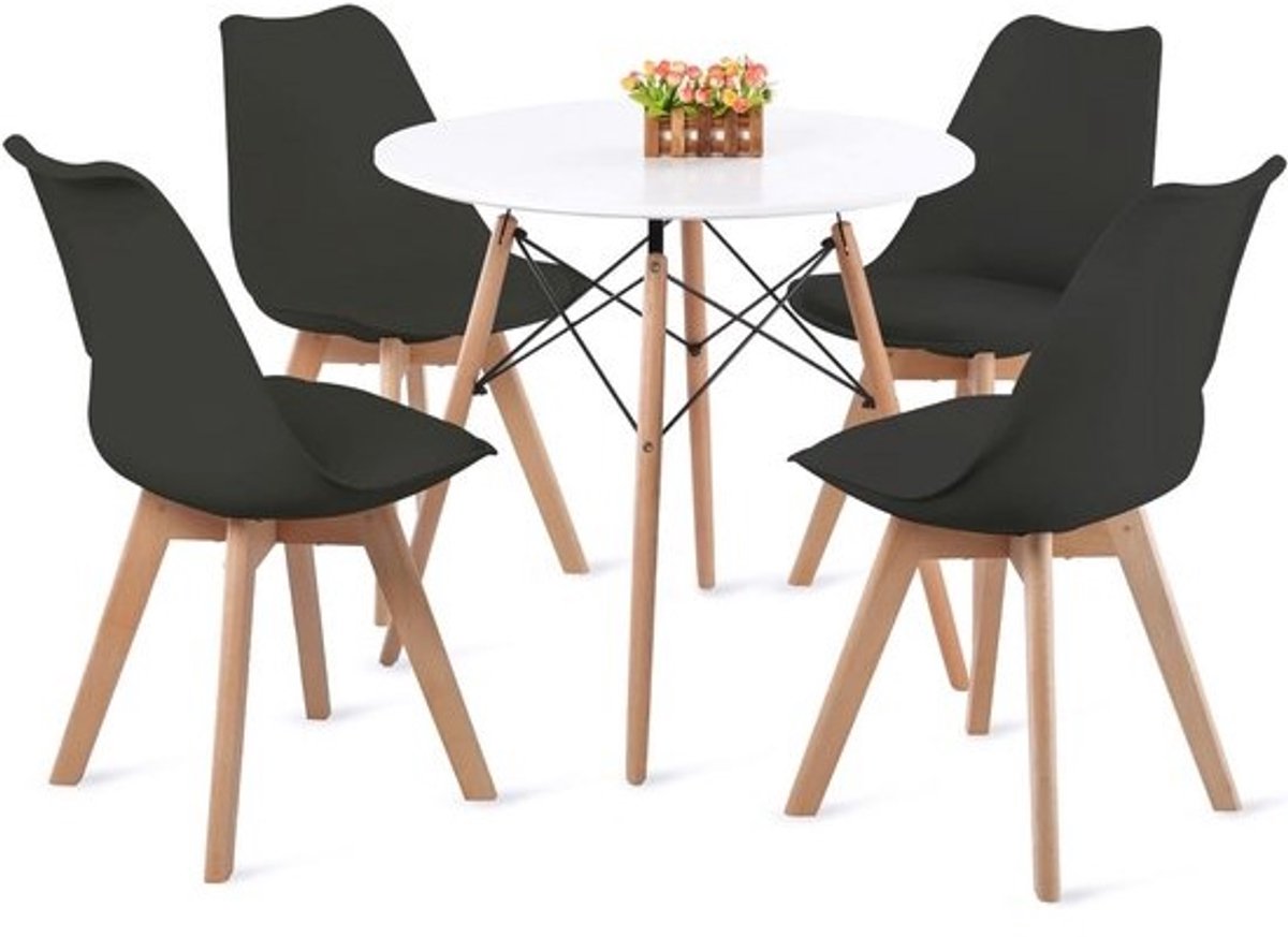 Ronde eetkamerset - met 4 moderne stoelen - Eetkamertafel - voor keuken en woonkamer