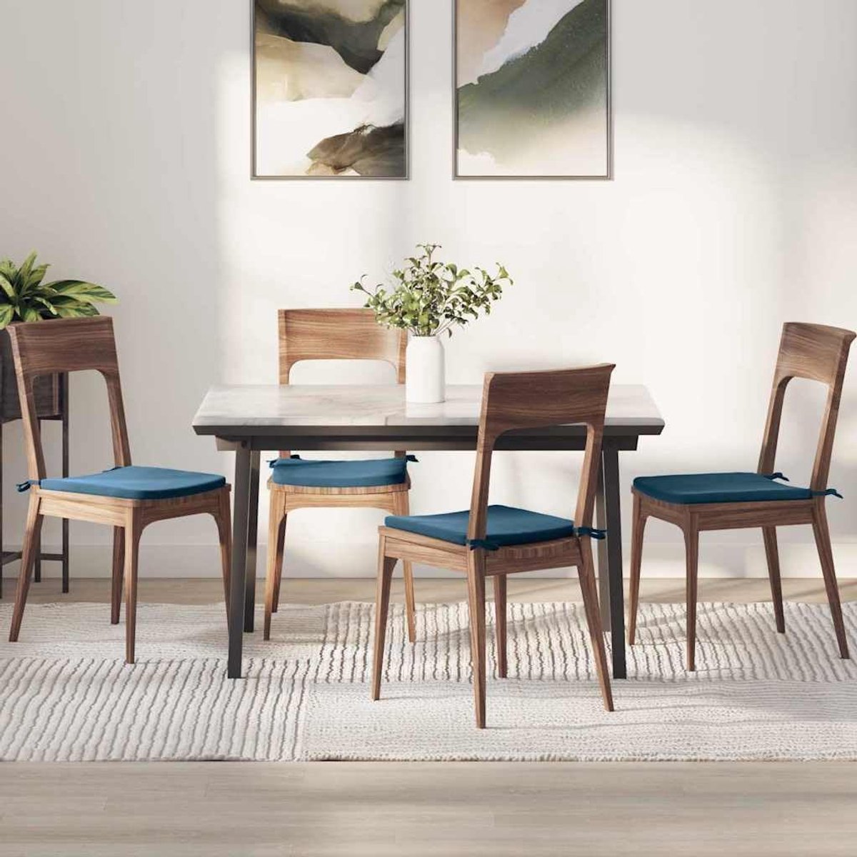 4 stuks, blauw, 40 x 40 x 3 cm, fluwelen kussenslopen, afneembaar, ergonomische ondersteuning, zachte schuimvulling voor woonkamer, eetkamer