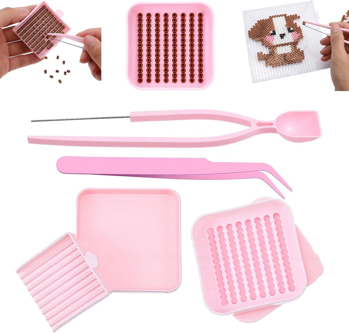 6 stuks strijkkralen pincet set, roze, voor 2,6 mm kralen