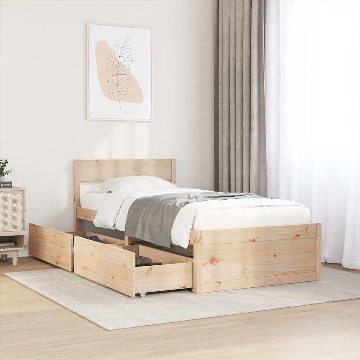 Massief grenenhout met lades naturel 90x190 cm
