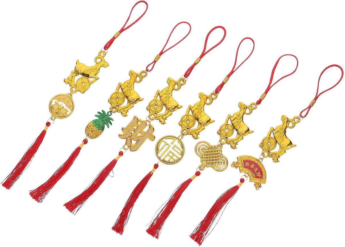 6 Stuks Delige Jaar Hanger met Kwastjes Feng Shui Geluksbedel voor Nieuwjaar Huisinrichting Perfecte Decoratie voor Entree Hal Potted Plant Ophanging