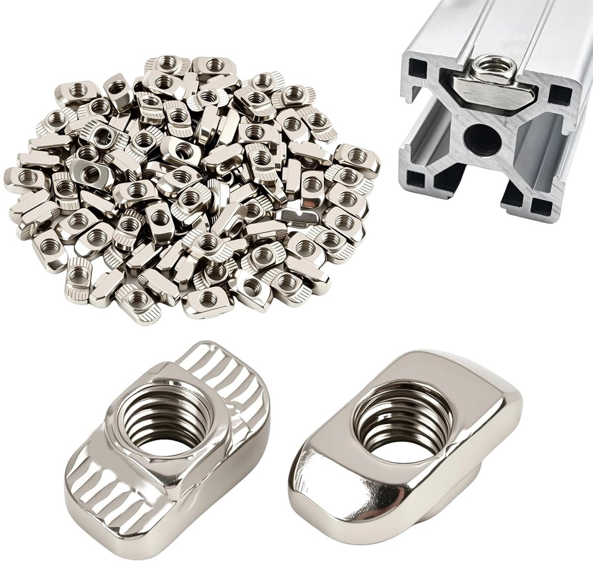 100 hamerkopmoeren M6 T-groefmoeren voor aluminium profiel