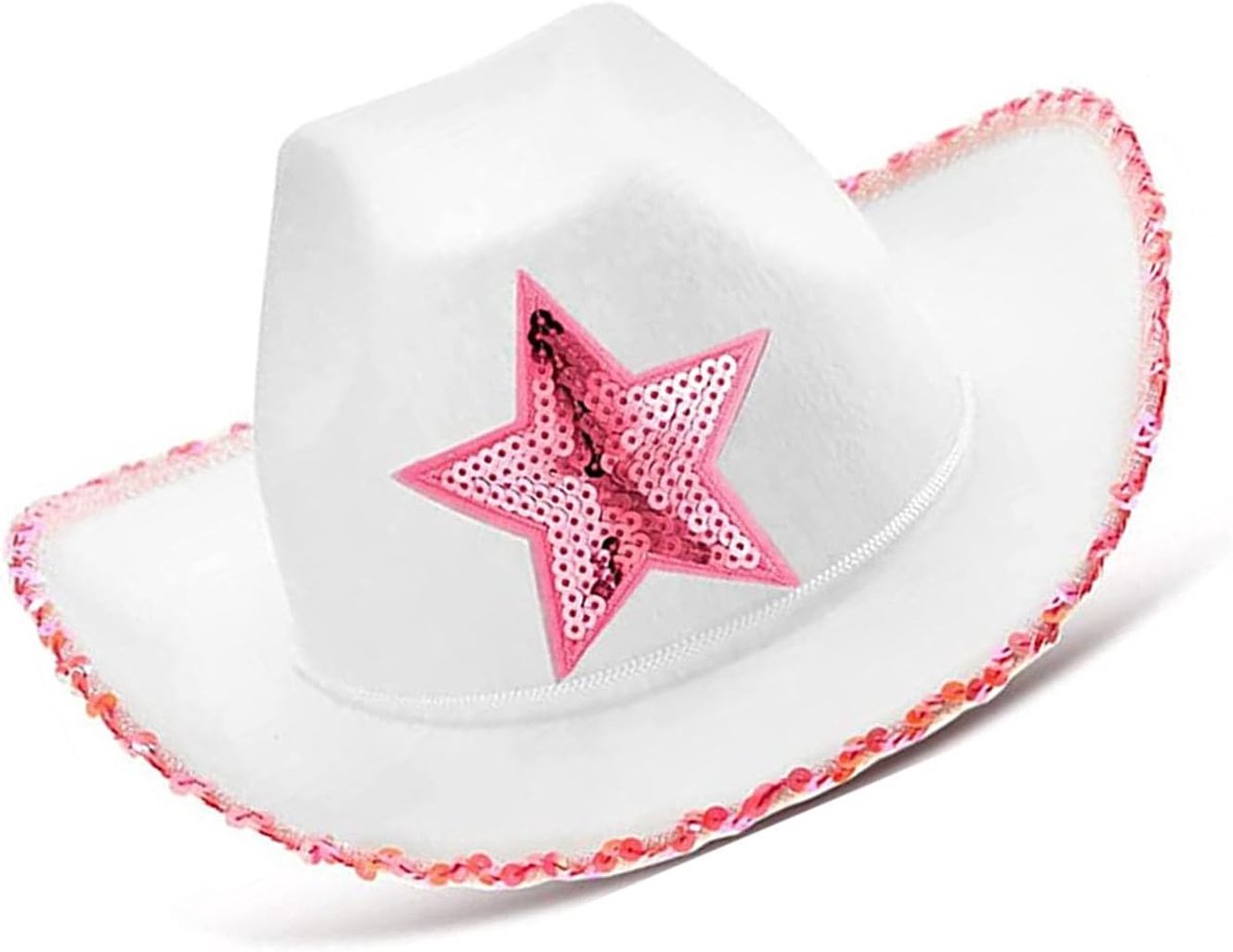 Cowboyhoed met paillettenster, western-cowboyhoed, cowgirlhoed voor dames, met ademend vilt voor kostuumfeesten, outdoor-reizen, fotoshoots (ster)