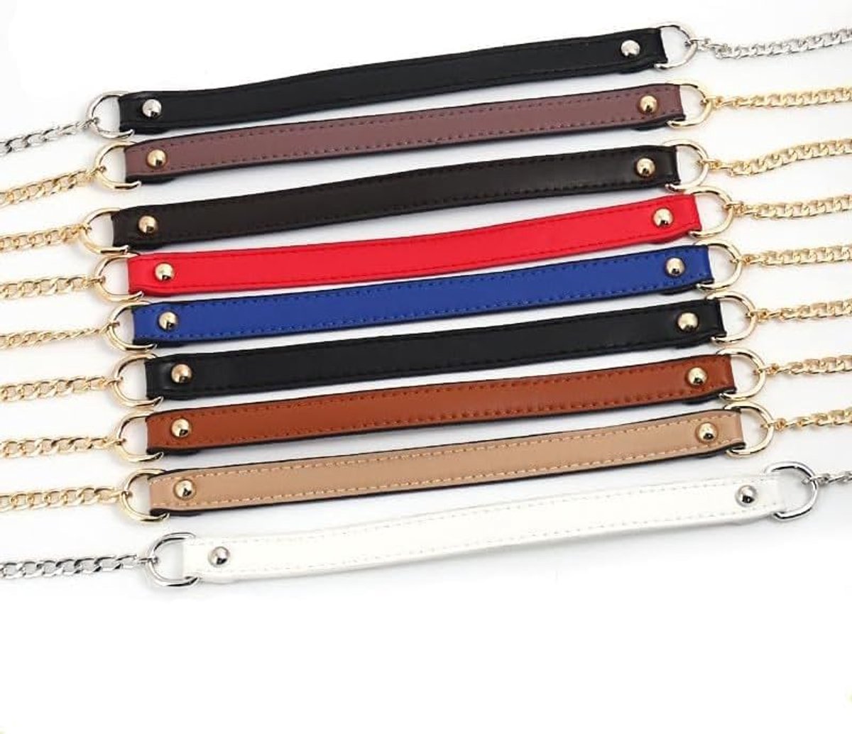 120cm Lange Pu Lederen Schouderband Gouden Metalen Messenger Bag Ketting Mode Vrouwen Handtas Riem Handvat Kettingband, Beige