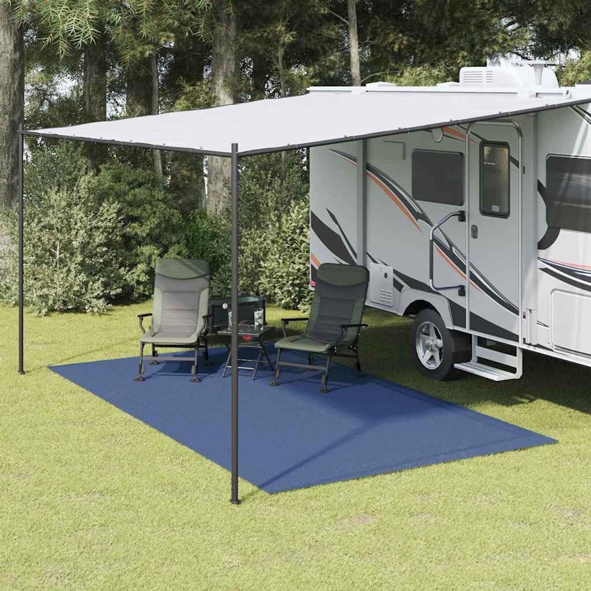 Tapijt 500 x 350 cm voor camping voortent luifel polyester vloerbedekking blauw