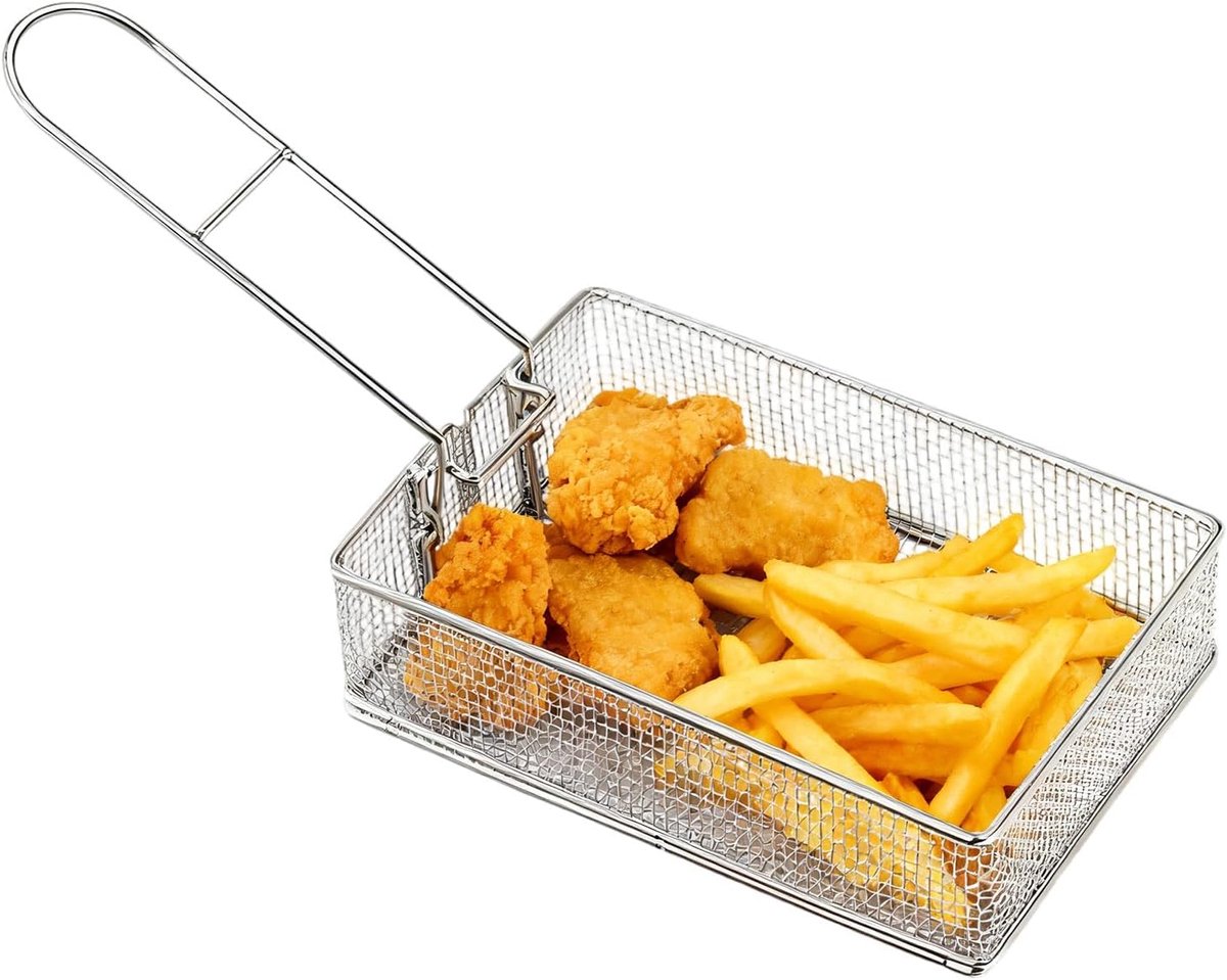 Roestvrij staal opvouwbare voedselzeef - 17,5 x 12 x 5 cm multifunctionele voedselzeef met handvat - voor camping picknick wandelen feest BBQ keuken restaurant slaapzaal