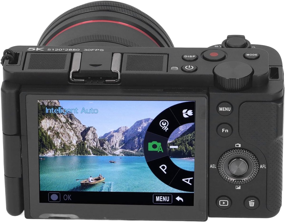 64MP Digitale Camera met 12x Optische Zoom-autofocus, 5K HDR 30fps Video, Omklapbaar Touchscreen, Micro-spiegelreflexcamera, Inclusief Filters en Schoonheidsmodus