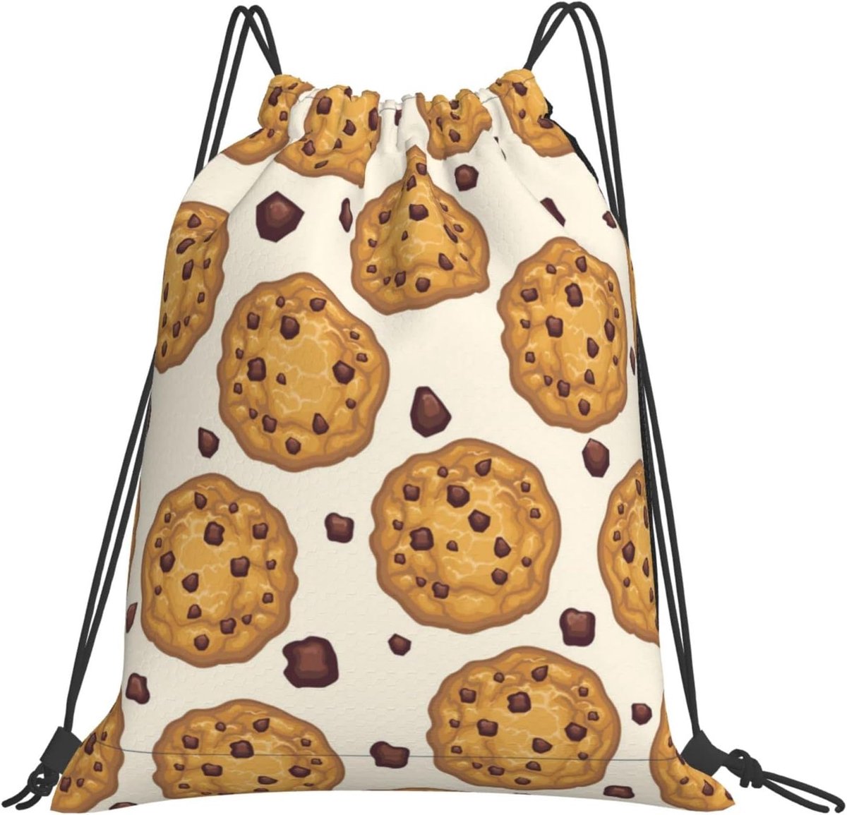 Trekkoord Tas Leuke Cartoon Cookie Realistische Voedsel Trekkoord Rugzak Sport Gym Tas Voor Yoga Zwemmen Gymzak Sport Strap Pack Ba Trekkoord Tas, Zwart, Eén maat