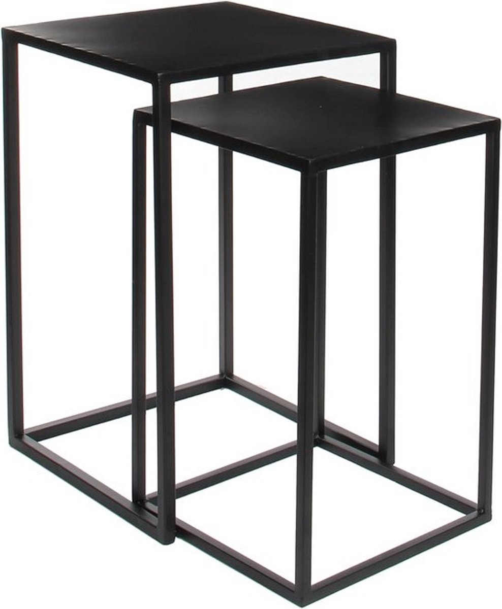 Set van 2 - Zwarte metalen bijzettafels - Stapelbaar - Decoratief