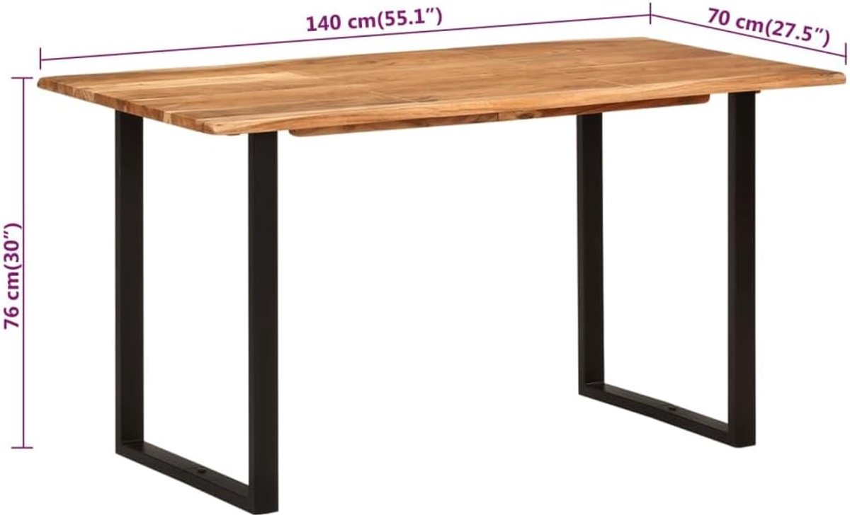 Industriële eettafel van acaciahout met stalen poten, eenvoudige montage voor keuken of eetkamer