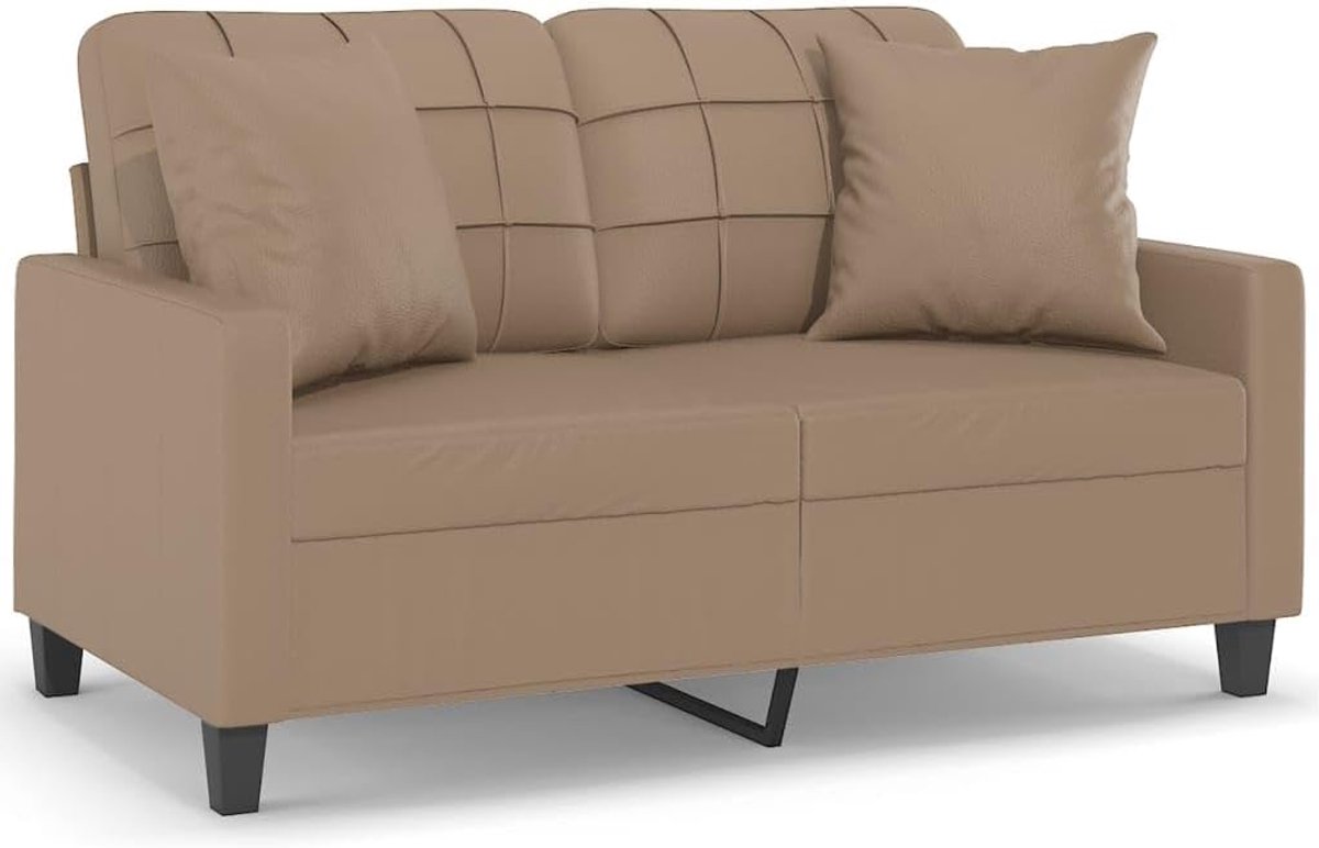 2-zitsbank met sierkussen, cappuccinobruin, 120 cm, kunstleer, woonkamerbank, kantoorbank, slaapkamerbank, loungebank voor woonkamer, slaapkamer, logeerkamer