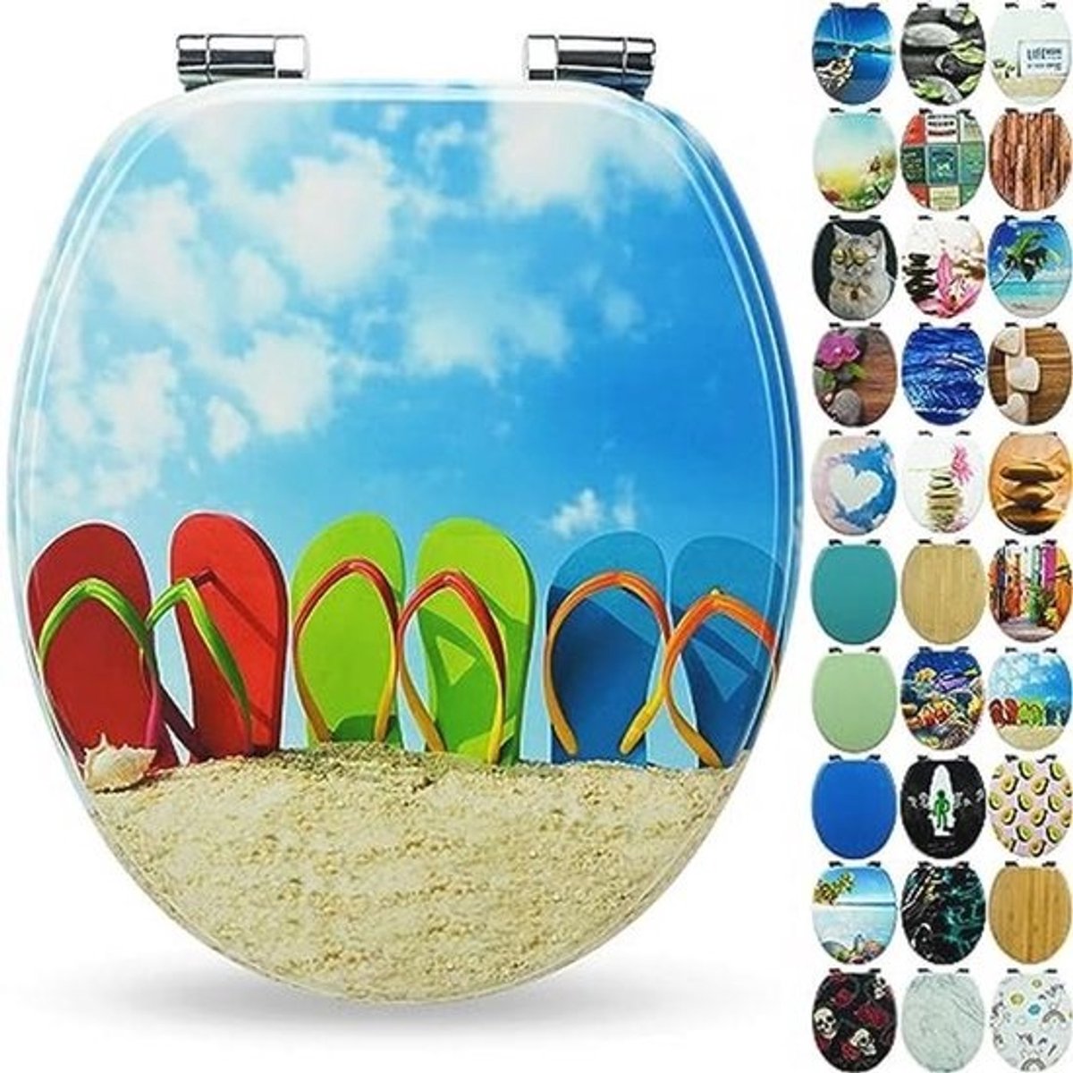 Sanfino® Toilet seat with wooden core and soft-close mechanism - high quality and many colourful motifs - comfortable seat - easy assembly including instructions - "Flip-Flop"