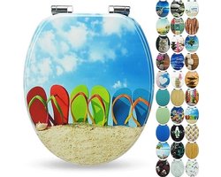 Sanfino® Toilet seat with wooden core and soft-close mechanism - high quality and many colourful motifs - comfortable seat - easy assembly including instructions - "Flip-Flop"