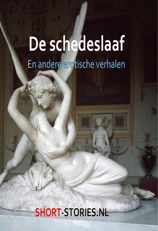 Het beeld van Cupid en Psyche, met de tekst 'De scheldeslaaf' en 'En andere erotische verhalen'.