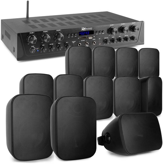 Geluidsinstallatie 6-Zone Stereo - Bluetooth Audio Versterker - 120 Watt Vermogen - Wandmontage - Zwart - Buiten Speaker — afbeelding 2