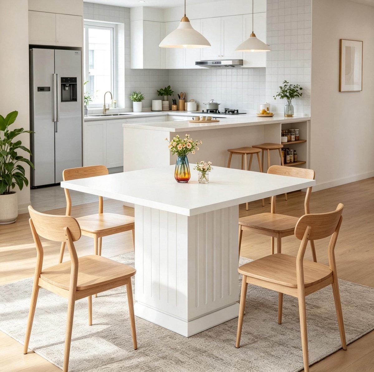 DESMIU Eettafel - Moderne Vierkante Tafel Voor 4 Personen - Voor Keuken, Eetkamer Of Café - Hout En Spaanplaat - 90x90x75 Cm - Wit