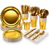 Wegwerp Servies - feestservies - 25 personen - herbruikbaar bestek - goud