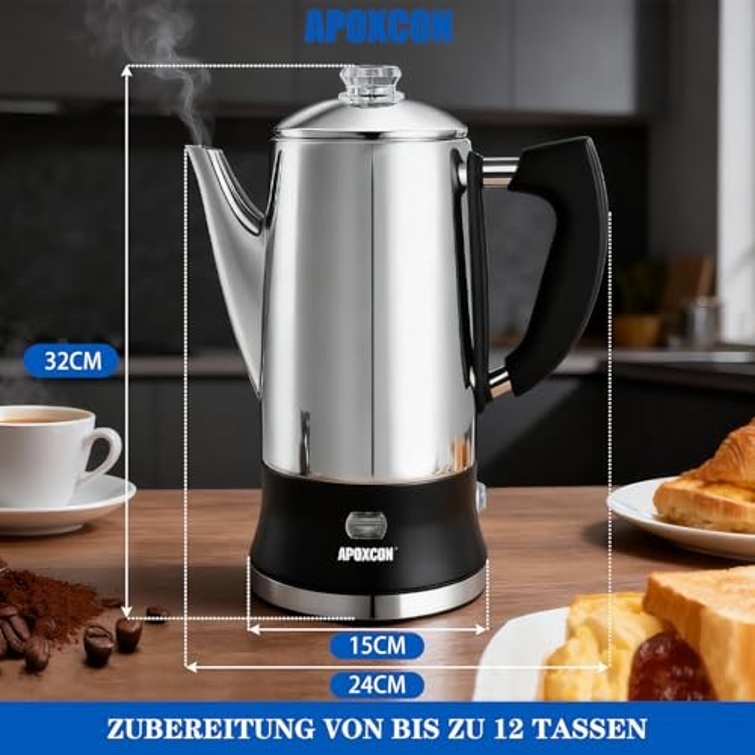 Elektrische Koffiepercolator voor 12 Kopjes RVS