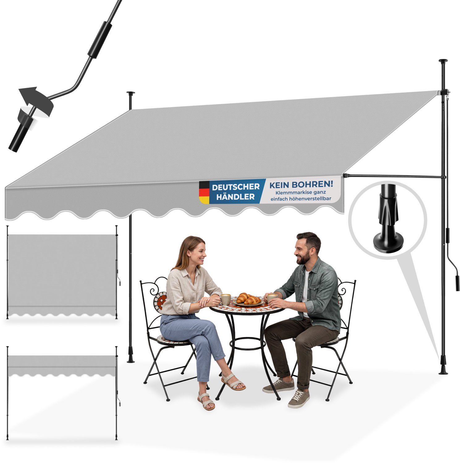 Bol.com tectake® Klemluifel met handslinger - Balkonluifel zonder boren - In hoogte verstelbaar - UV-bestendig - Waterafstotend ... aanbieding