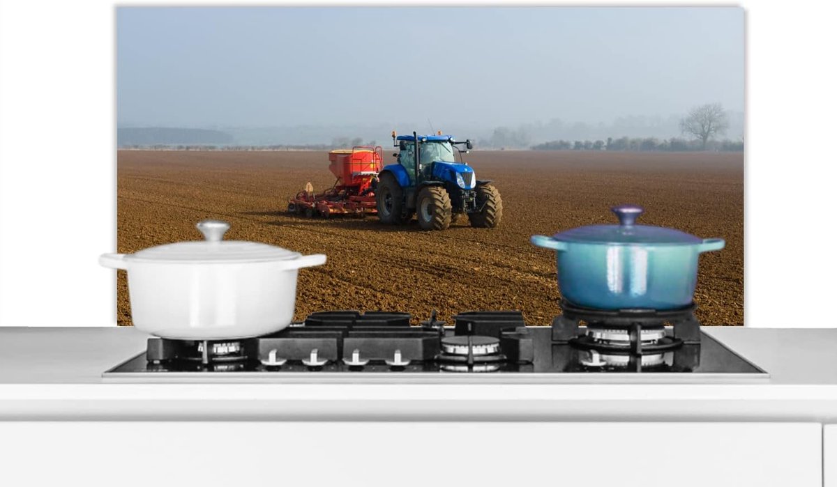 Spatscherm Keuken - 100x50 cm - Tractor - Blauw - Mist