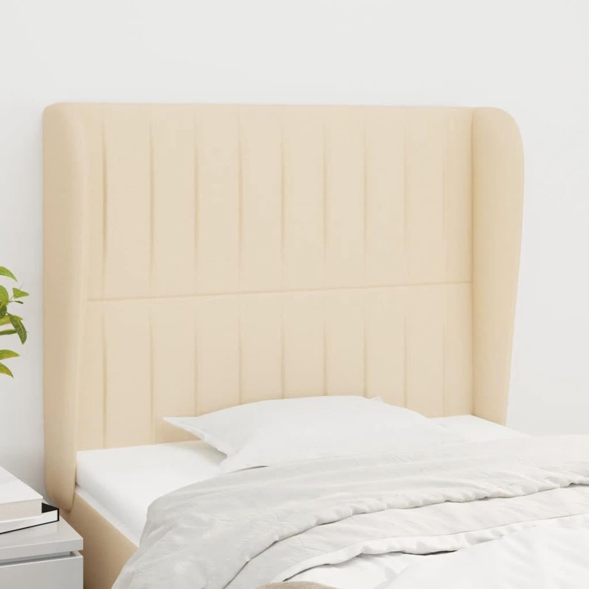Hoofdsteun oor crème 93x23x118/128 cm van stof, in hoogte verstelbaar, houten poten, uitstekende rugsteun voor lezen en tv kijken.
