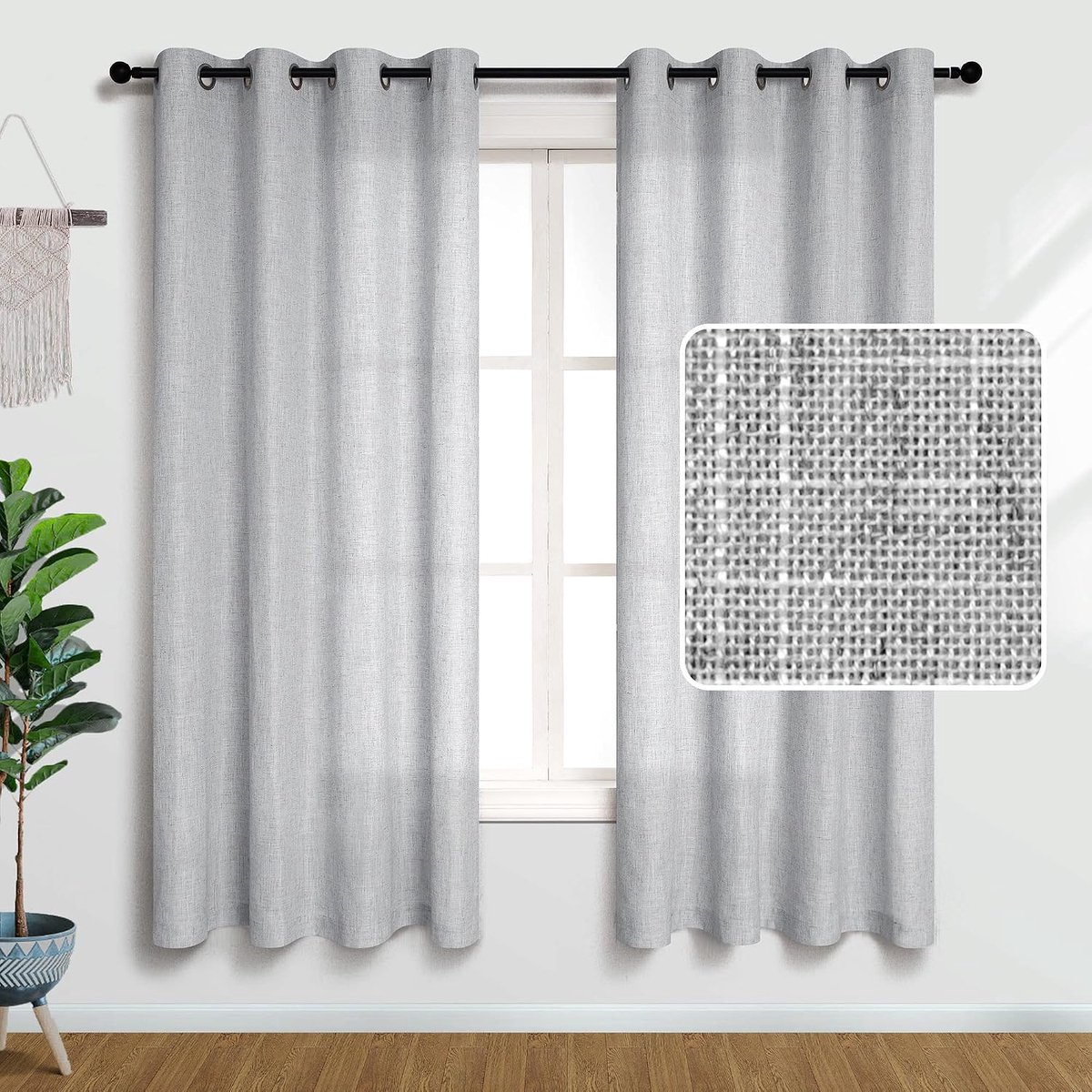 2 panel set 72 inch gordijnen voor slaapkamer doorvoertule vlas faux linnen look licht filtering textuur semi pure privacy gordijnen voor woonkamer donker 72L lange duif grijs grijs