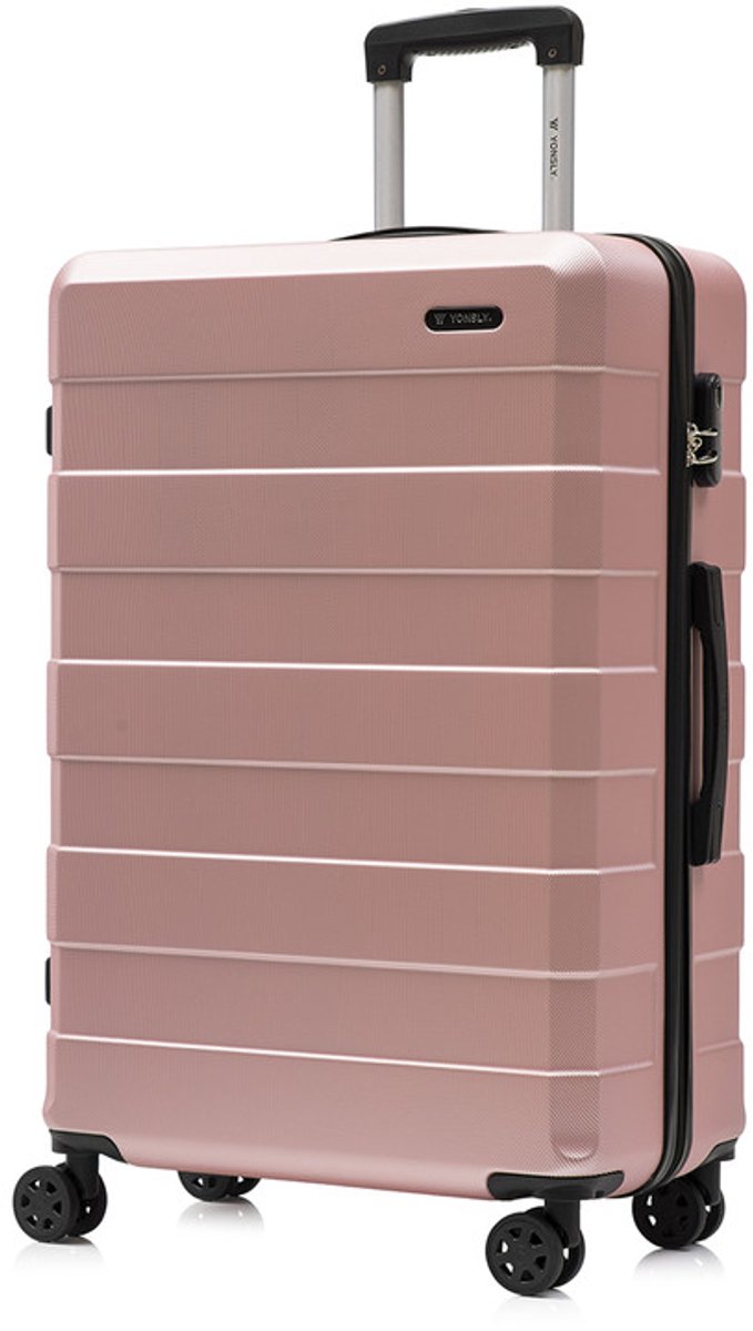 YONSLY Handbagage Koffer - 76 x 49 x 29 cm - 98 L - Cijferslot - 360° Draaibare Wielen - Grote Trolley - Roségoud