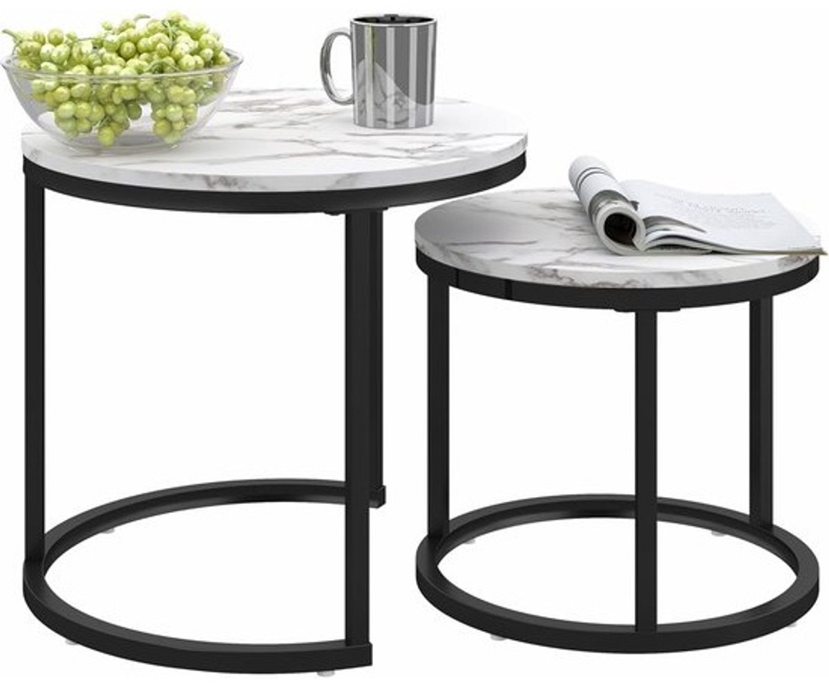 Set van 2 - ronde bijzettafels - Moderne witte salontafels - voor woonkamer - 50 cm + 40 cm