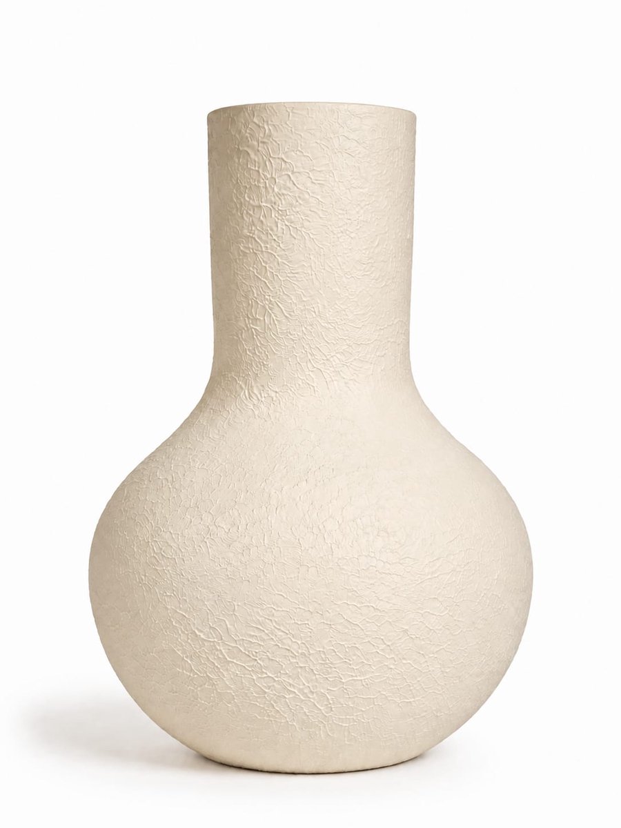 Terroso® Kaja - Handgemaakte Glazen Vaas - Bloemenvaas - Creme - Interieur Woondecoratie - 35 cm Hoog