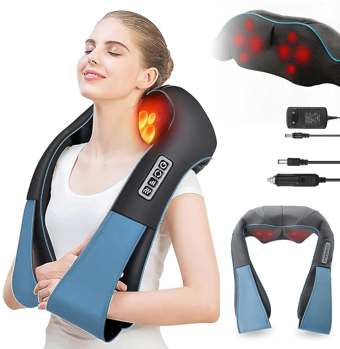 Shiatsu Massagekussen Draadloos - Nekmassage Apparaat - Massageapparaten - Infraroodverwarming - 3 Intensiteiten - Handsfree - Massage Apparaat - Thuis & Kantoor & Auto - Voor Rug & Nek & Schouder