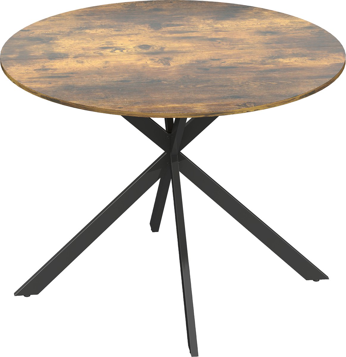 Homona Ronde eettafel voor 4 personen - Industrieel design - Met verstelbare voetjes - Ø100 x 75 cm - Rustiek bruin
